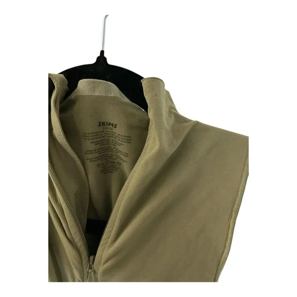 Skims Women's Size Small Olive Green One Piece Bodysuit Zip UP